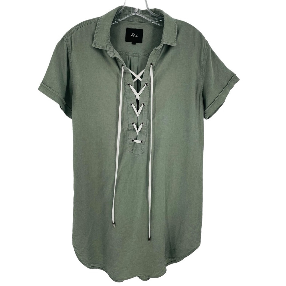 Rails Sage Green Rocky Lace-Up Linen Blend Shirt Dress - Sz S